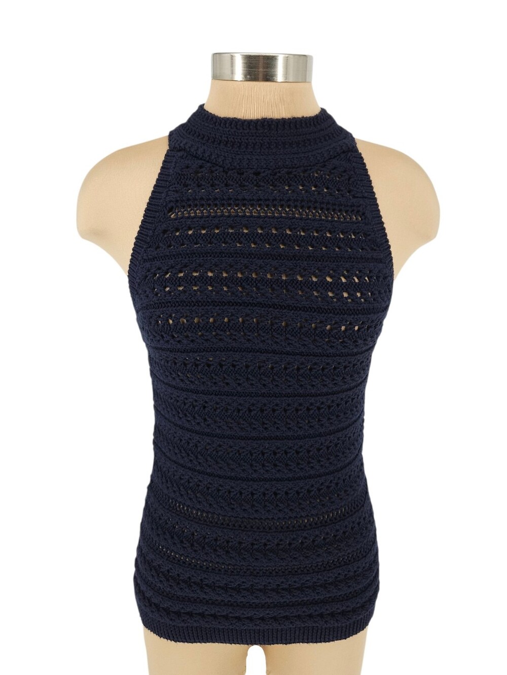 Banana Republic Halter Sweater Tank Top Navy Blue Crochet Sleeveless Medium